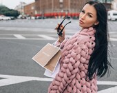 Wool knitted coat.Chunky knit cardigan for woman.Knitting cardigan.Oversized pink sweater with free delivery
