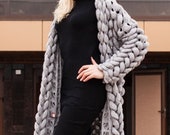 Womens knit cardigan Gray wool sweater Hand knit cardigan Chunky knit cardigan Free delvery