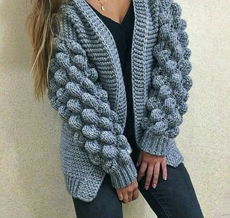 Wool knitted coat.Chunky knit cardigan.Cocoon cardigan.Oversized gray sweater with free delivery