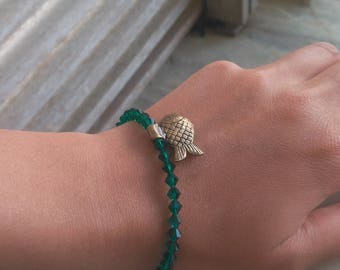Bracelet 17/17 SWY leaf green glass beads