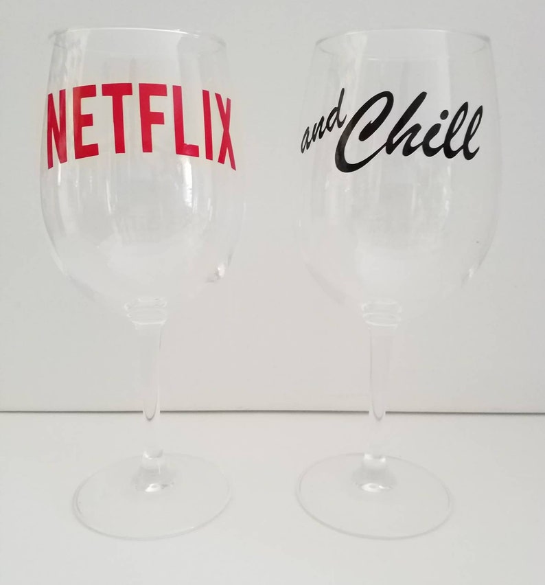 Netflix and Chill Wine Glasses 2 Glasses Etsy