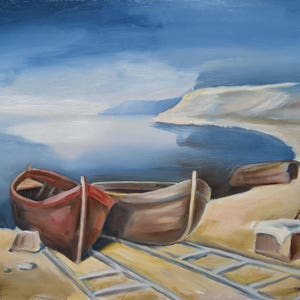 Verlassene Boote Öl auf Leinwand Gemälde