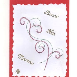 Carte brodée bonne fête maman arabesque rouge et verte 112