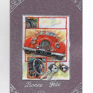 117 -Carte de voeux bonne fête papa voiture rouge
