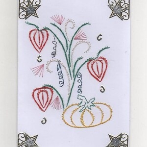 297 -Carte de voeux brodée hallowen citrouille et amour en cage