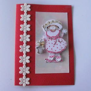 19 - Carte de voeux  3d  petite fille et son panier