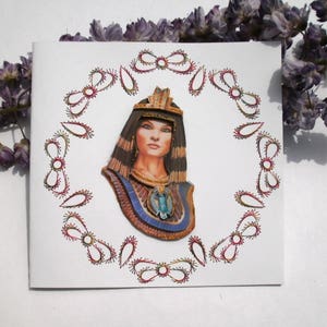 102-Carte de voeux brodée  Cléopatre  en 3d