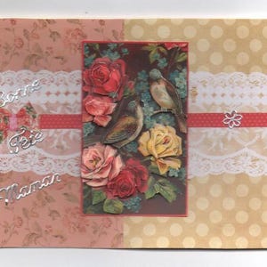 111- Carte de voeux  fête des mères oiseaux et roses