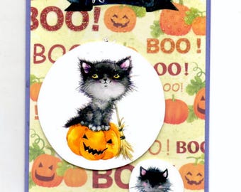 333 -Carte de voeux  hallowen citrouille chat noir et citrouille