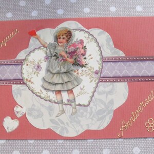 281 - Carte de voeux petite fille avec un bouquet de fleur