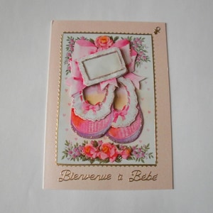 28 Carte de naissance chaussons roses pour petite fille