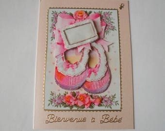 28 Carte de naissance chaussons roses pour petite fille