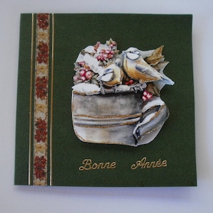 41 - Carte 3d  mésanges sur un broc bonne année