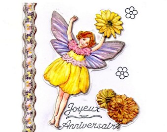 344 - Greeting card happy birthday sunflower Elf