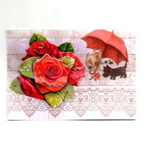317 - Carte de voeux camélia et petits chiens