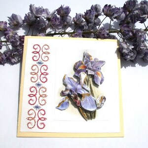 64- 3D embroidered blue iris greeting card for Mother's Day