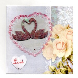 272 - Carte de voeux St Valentin coeur et cygne