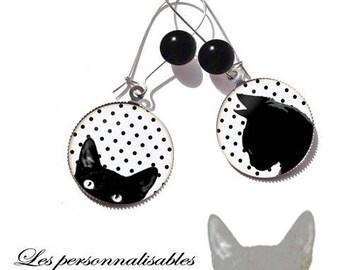These earrings cute curious black cat red 25 mm