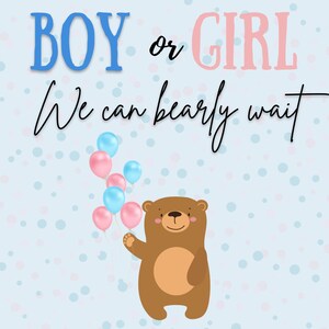 Bearly Wait Gender Reveal Template, Bear, Blue Bear Baby Gender Reveal Invitation, Template, Editable Invitation Canva. Digital