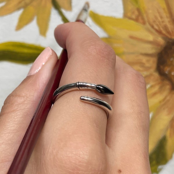 Paint Brush Ring, Wrap Rings for Women, Writer Gifts, Twist Ring, Artist Gifts for Her, Artisan Rings, Wrap Ring, Teacher Jewelry
