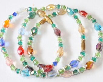 Bracelet Bohemian crystal, green, with screw clasp, 190 mm