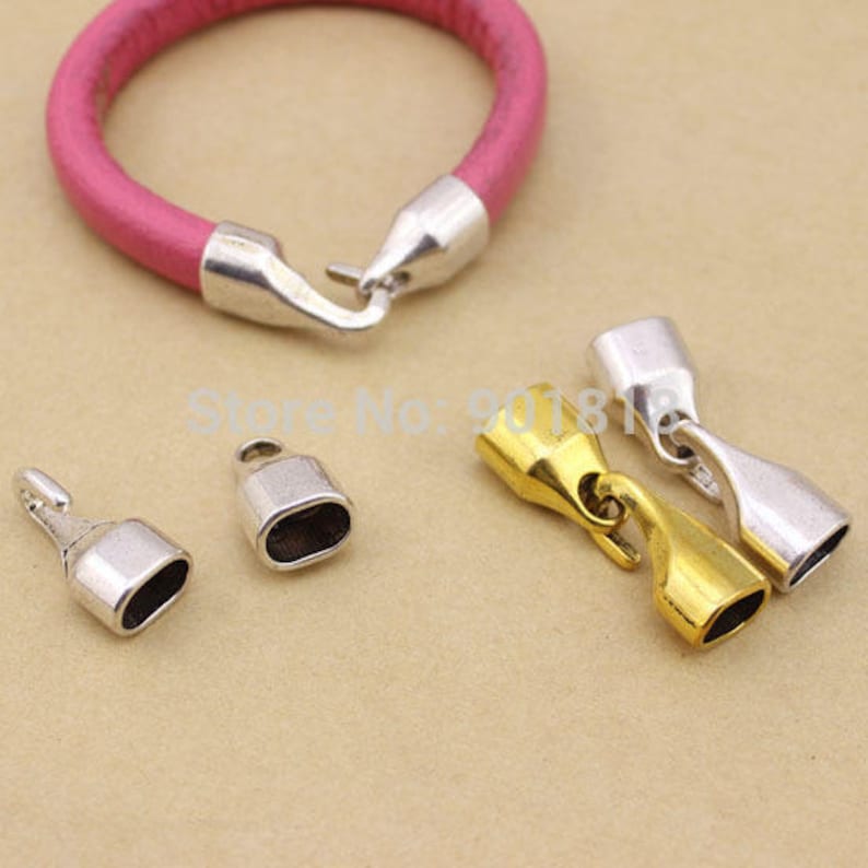 6 mm round leather cord Gold clasp Tip 2 pieces for hole 10