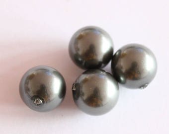 perles Majorque pendentif semi percée, d'un gris noir de la perle d' Haïti, 14 mm lot de 2