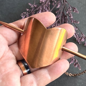 Copper Heart Hair Clip - HANDMADE JEWELRY - Hair Cuff - Ponytail Accessories - Curly Hair - 7th Anniversary Gift - Bun Holder Slider
