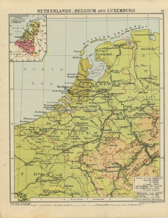 Vintage Netherlands Map Holland Map Benelux Map Belgium Etsy