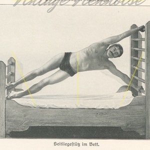 Antique Man Exercising Print. Gymnastics. Fitness. Male Nude. Naked Man