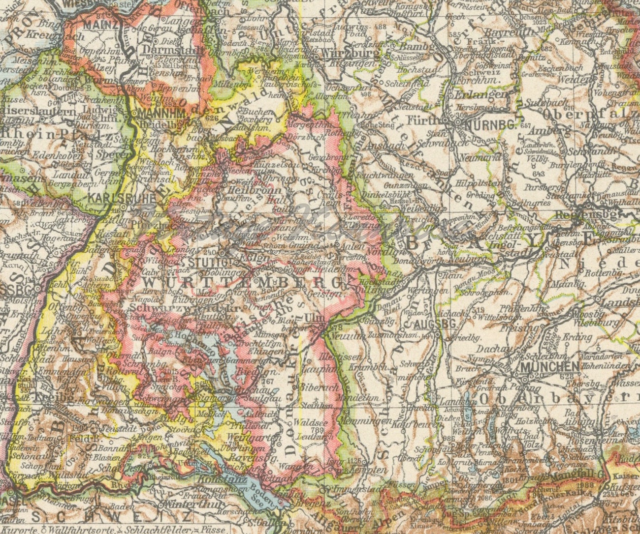 Vintage Bavaria Map. Germany Map. Bavaria Germany. Map of Germany ...