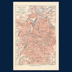 Antieke Kaart van Brussel. Brusselse stadsplattegrond print. Brussels geschenk. Brusselse muurkunst. Brussels decor. De stadskaart van België. België souvenir. 1908.