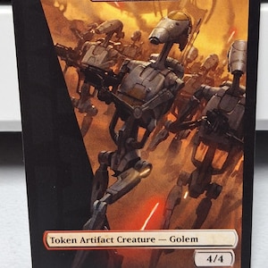 MtG Golem 4/4 Rot Weiß Doppelseitiger Token Alternative Kunst - EDH, Kommandant, Würfel Draft und Casual