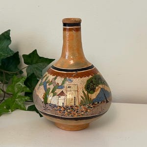 Vintage Mexican Hand Painted Pottery Vase – Folk Art Ceramic Decor, Colorful Traditional Mexico Vase Or Water Jug