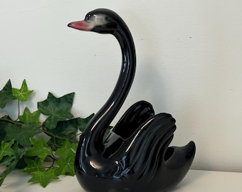 Vintage Maddux of California Black Swan Ceramic Planter | Bird Decor