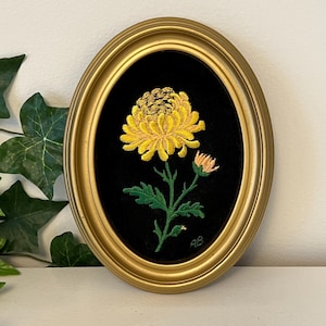 Vintage Needlepoint Floral Art | 1969 Framed Textile Wall Hanging