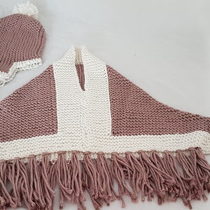 Tricoté main enfant poncho bonnet péruvien 18-24 mois image 1