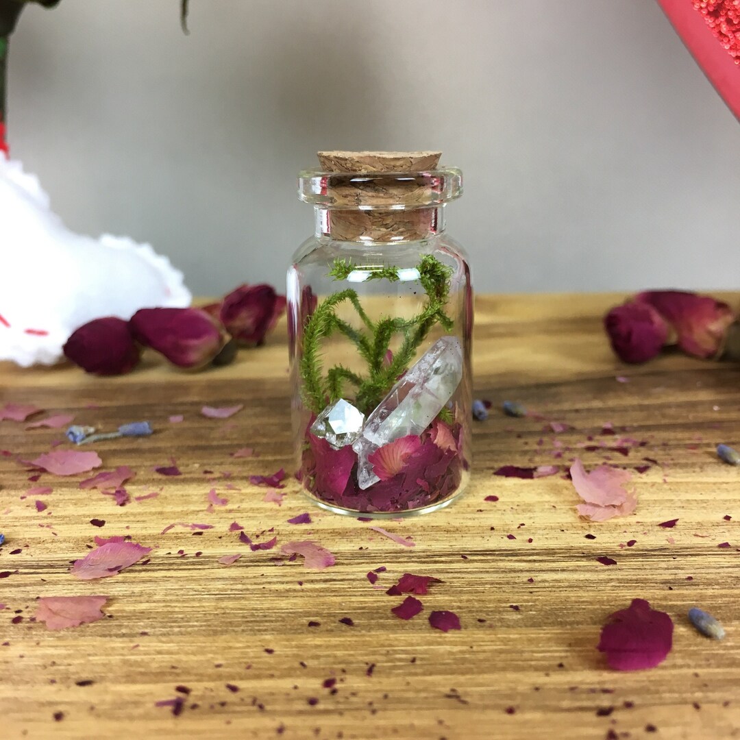 The Enchantress // Dark Pink Rose Petals Moss Clear Quartz Etsy