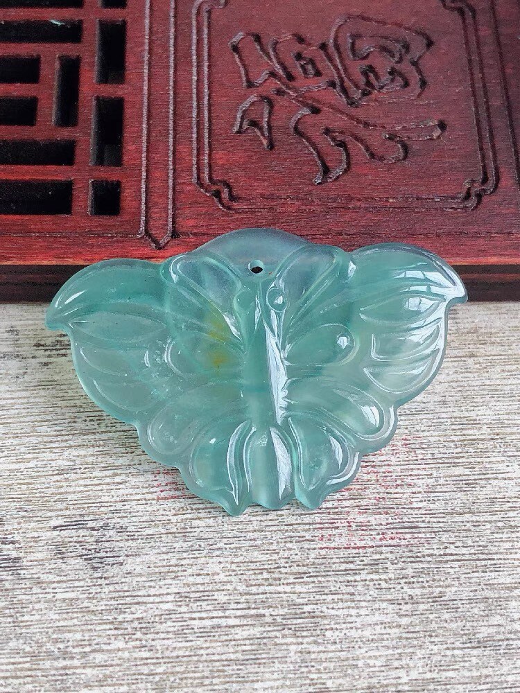 Grade A Certified Icy Blue Green Butterfly Jade Pendant 14K Etsy
