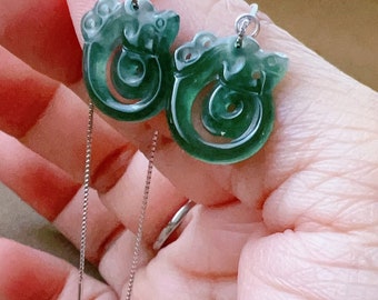 Grade A untreated dragon Jade jadeite ear threads earrings