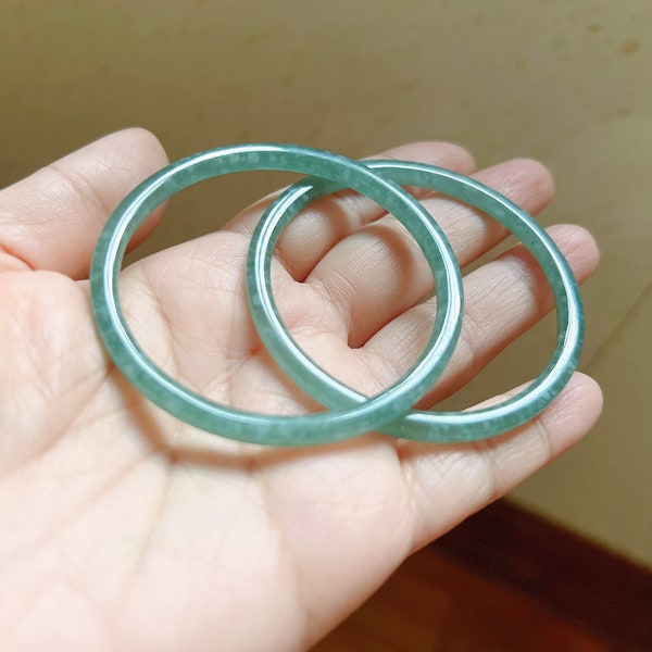 A pair Grade A Jadeite slim icy blue green bracelet 49.2 mm
