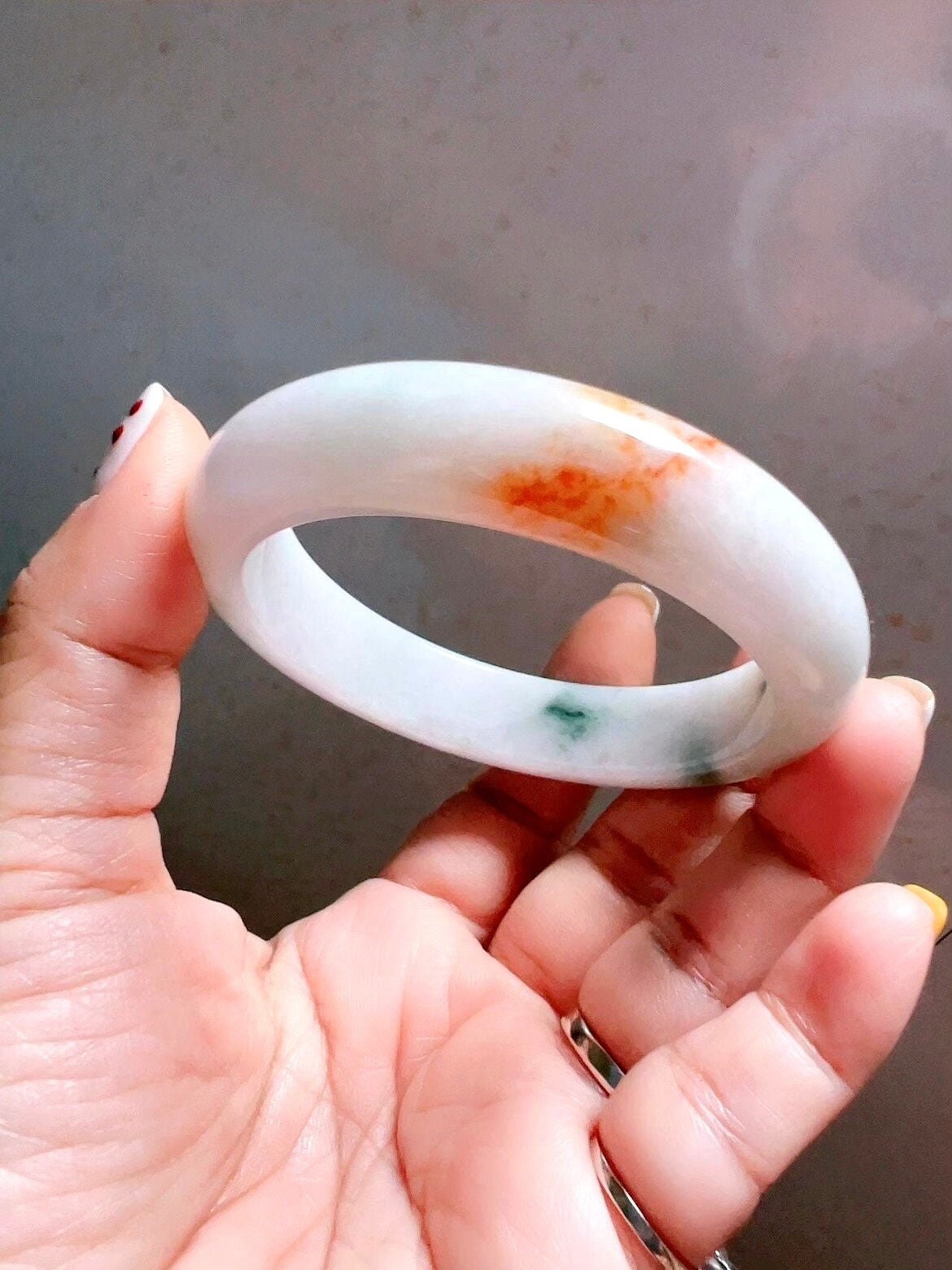 Grade A untreated certified Red and flower green Jadeite bangle 55.7 mm