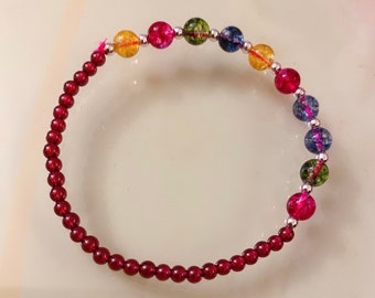 Rainbow Tourmaline garnet & 925 silver beaded bracelets
