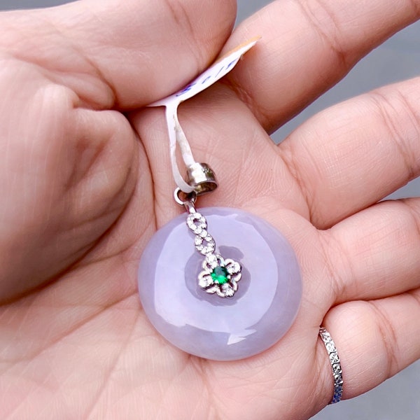 Grade A chubby Burmese Jade Jadeite lavender pinkish donut pendant