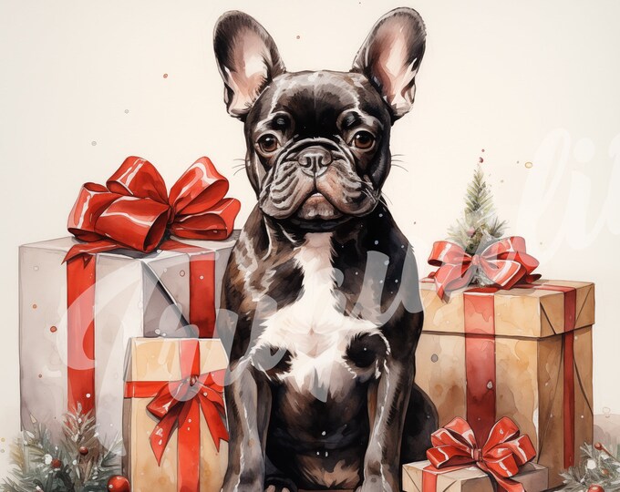 French Bulldog JPG, Christmas Clipart - Printable Clipart, High Quality JPG Download, Frenchie