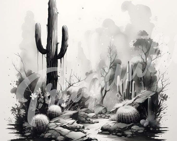 Watercolor Desert JPG, Desert Clipart - Printable Clipart, High Quality JPG Download - Cactus