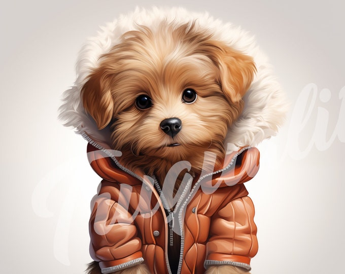 Puppy Wearing Jacket JPG, Puppy Clipart - Printable Clipart, High Quality JPG Download, Cute Dog