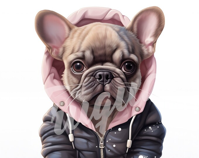Puppy Wearing Jacket JPG, Puppy Clipart - Printable Clipart, High Quality JPG Download, Cute Dog, French Bulldog
