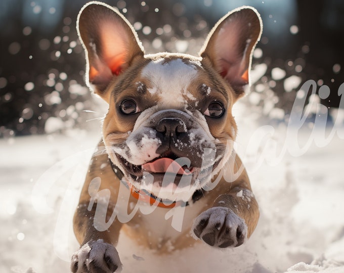 French Bulldog in Snow JPG, Puppy Clipart - Printable Clipart, High Quality JPG Download, Frenchie --