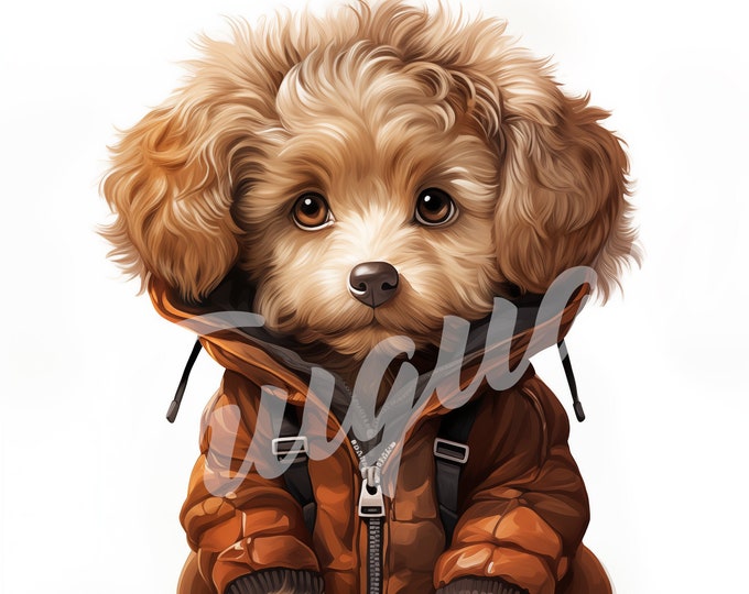 Cute Puppy Wearing Jacket JPG, Puppy Clipart - Printable Clipart, High Quality JPG Download, Cute Dog